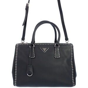 Prada City Calf Hand Stitched Galleria Double Zip Tote Black